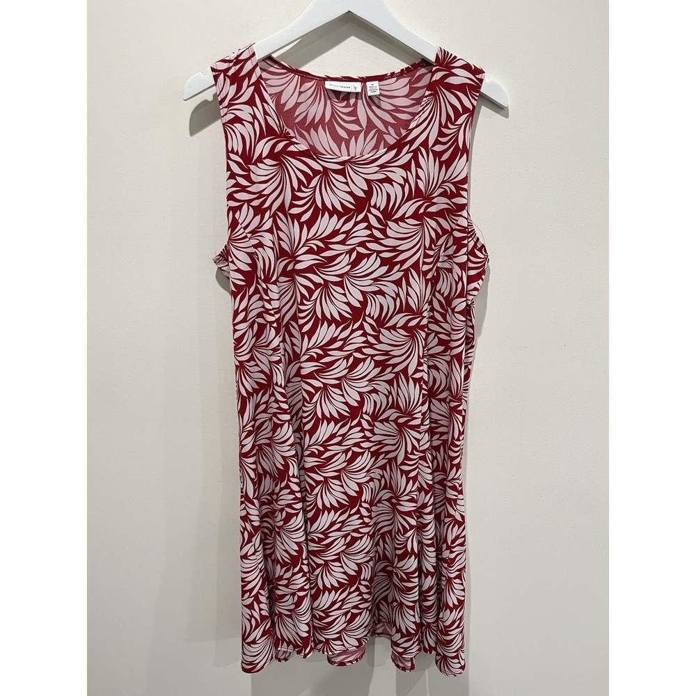 Susan Graver‎ Liquid Knit Dress Sz XL Red White Floral Casual Sleeveless Beachy